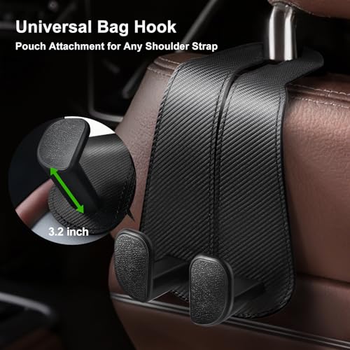 CoBak Extra Wide Car Seat Back Hooks, Premium Stitched Leather Headrest Hangers with Wide Slot Structure, Universal for Any-Width Purses, Handbags, Bags (2 Pack), Carbon Fiber Black - color: A-Wide Version - Carbon Fiber Black, size: 2-Hooks
