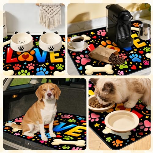 Nuxovilar Pet Food Mat Dog Supplies Vibrant Love-Themed Polyester (23.62×17.71 inches) Bowl Water Spill Pad Feeding Gear for Kitchen, Pet Station, Dining Area - color: TT17786