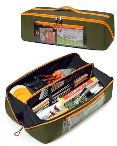 Marscamd 22” Grill Tool Storage Bag with Dual Inner Compartments, Wide-Open Grill Utensil Storage Bag for Grill, Griddle and Barbecue Tools, Green (No Accessories) - color: Green