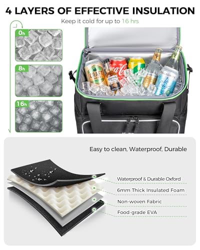 Ytonet 2-in-1 Rolling Cooler with Wheels, 55 Cans/40L Large Insulated Cooler on Wheels with Detachable Top Bag, Leakproof Soft Sided Cooler Bag for Beach, Picnic, Camping, Travel and Grocery，Black