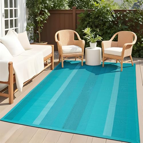 UKISS Outdoor Rug Carpet，Reversible Portable Plastic Straw Camping Rugs， 8' x 10' Waterproof Mat， Large Outdoor Area Rugs for Patio，RV, Picnic, Backyard, Deck, Balcony, Porch, Beach, Green - color: Gerrn