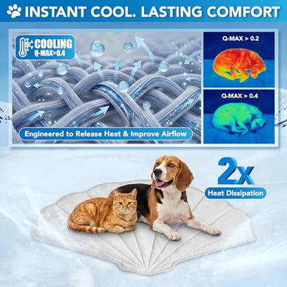 PetAmi Dog Cooling Mat, Sea Shell Shape, Pet Pad with Cooling Nylon & Soft Fleece, Q-Max > 0.4 Reversible All Season Blanket for Dogs & Cats, Medium 40x47 in, Light Grey - color: Light Grey, size: Medium
