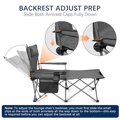 apollo walker Reclining Beach Chair, Adjustable 90-135° Backrest Camping Lounge Chairs for Adults, Folding Chair with Foot Rest & Detachable Pillow - Standard 6-Leg, Grey - color: Grey, style: 6-Leg