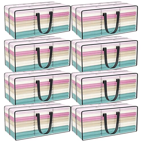 Clear Storage Bags with Zipper, Large Moving Bags Heavy Duty Extra Large, Plastic Storage Totes for Clothes, College dorm Packing Bag with Strong Handles - color: Clear, size: 8 Pack