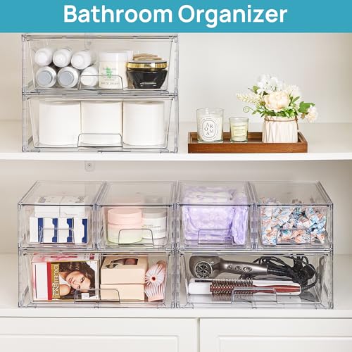 Vtopmart 5 Pack Stackable Storage Drawers, Easily Assemble Clear Plastic Organizer Bins, 3 Wide Drawers and 2 Small Drawers for Pantry, Kitchen Cabinet, Bathroom, Closet Organization and Storage - style: 3 Wide+2 Small