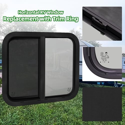 RV Window for Cargo Trailer,30"W x 24"H RV Window Replacement for Camper Travel Trailer Cargo Van,Horizontal Sliding with Trim Ring Fit 15/16" or 1-3/8" Thick Wall,Allow Error 1/16",DOT Approved - size: 30"W x 24"H