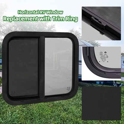 RV Window for Cargo Trailer,30"W x 24"H RV Window Replacement for Camper Travel Trailer Cargo Van,Horizontal Sliding with Trim Ring Fit 15/16" or 1-3/8" Thick Wall,Allow Error 1/16",DOT Approved - size: 30"W x 24"H