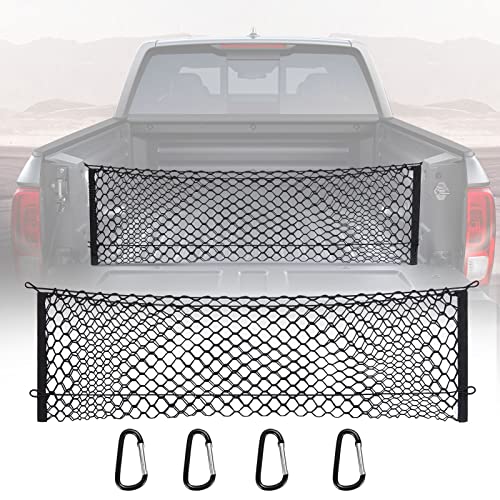 MICTUNING Truck Bed Cargo Net, 49"x15.2" Stretch to 60" Elastic Pickup Cargo Net with 4 Metal Carabiners, Compatible with 2013-2022 Chevy Silverado & 2015-2024 Ford F150 F250 Truck - size: 49x15.2Inch for Pickup
