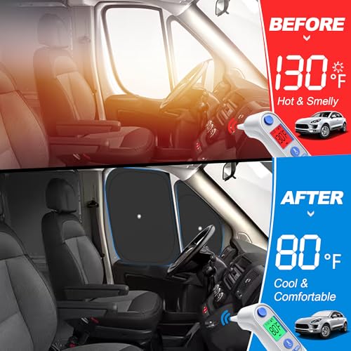 Front Side Window Sun Shade for 2014-2025 Dodge RAM ProMaster Full Size Cargo Van, Foldable Window Sunshade Sun Visor Protector, Side Window Shades Sun Shield Blocks UV Rays Heat, Pack of 4 - size: Silver & Black-Fit 2014-2025 Dodge RAM ProMaster
