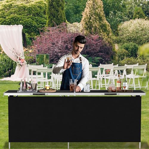 COSTWAY 81" Folding Picnic Table, Portable Bar Table with Carry Bag, Lightweight Aluminum Food Prep Station with 2 Shelves, Quick Set-up, BBQ, Party, Backyard, Black - color: Black, size: 81"W x 32.5"H