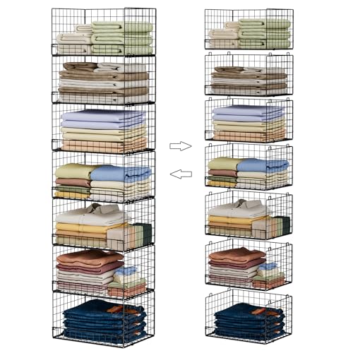 Yociyoga 7-Tier Stackable Closet Organizers and Storage Shelves, Foldable Closet Shelf Organizer System, Stackable Storage Bins Drawers for Closet Organizer System, Black（Patent No. 30022416） - color: Black, size: 7 Tier