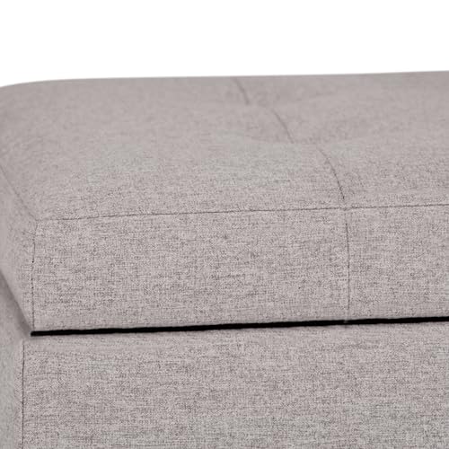SIMPLIHOME Cosmopolitan Storage Ottoman - 34 inch Wide Upholstered Linen Look Fabric Rectangle Storage Ottoman Bench in Cloud Grey, Transitional Tufted Ottoman for Living Room with Lift-Up Lid - color: Cloud Grey