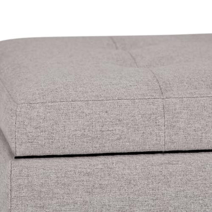 SIMPLIHOME Cosmopolitan Storage Ottoman - 34 inch Wide Upholstered Linen Look Fabric Rectangle Storage Ottoman Bench in Cloud Grey, Transitional Tufted Ottoman for Living Room with Lift-Up Lid - color: Cloud Grey