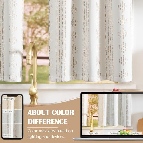 jinchan 95% Blackout Boho Kitchen Curtains 24 Inches Cafe Tier Curtains Bohemian Small Drapes for Bedroom RV Basement Half Window Room Darkening Thermal Insulated 2 Panels Beige - color: 95% Blackout | Taupe on Beige, size: 25"W x 24"L (Pack of 2)