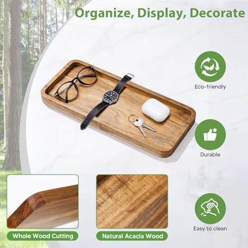 Wooden Bathroom Vanity Tray, 11.8" Decorative Wood Trays for Home Kitchen, Acacia Wood