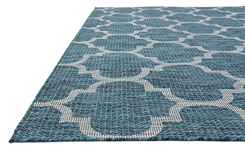 Unique Loom Outdoor Trellis Collection Area Rug (8' x 11' 4" Rectangle, Teal/ Gray) - color: Teal/Gray, size: 8' x 11'4" (Rectangular)