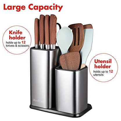 RedCall Kitchen Knife Holder,Stainless Steel Universal Knife Block Without Knives for Countertop,Modern Knife Utensil Holder for Counter,Edge-Protect Knife Storage Organizer (Stainless Steel (Silver))