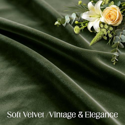 CUCRAF Dark Olive Green Velvet Blackout Curtains 96 inches Long, Thermal Insulated, Noise Reducing Rod Pocket Luxury Drapes for Bedroom Living Room(52x96 inches, 2 Panels) - color: Dark Olive Green, size: 52"W x 96"L (Pack of 2)
