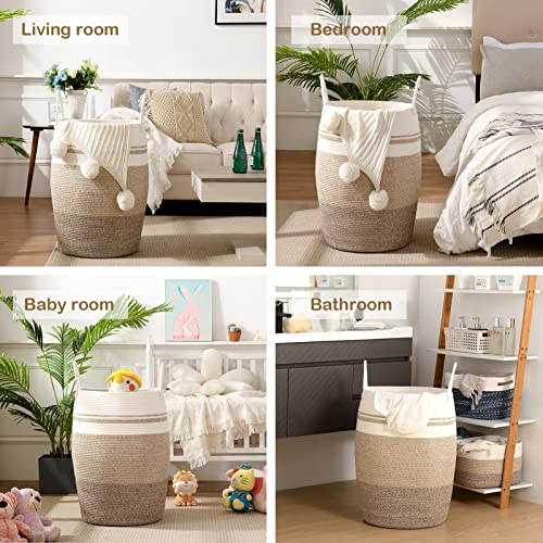 OIAHOMY Laundry Hamper Woven Rope Large Clothes Hamper 25.6" Height Tall Laundry Basket with Extended Handles for Storage Clothes Toys in Bedroom, Bathroom, Foldable (Gradient Yellow) - color: Gradient Yellow
