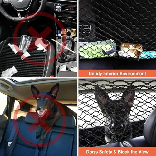 Car Dog Barrier Net for Toyota 86, Dual Layer Trunk Cargo Net Backseat Divider with Hook Safety Mesh Pet Guard Storage Bag