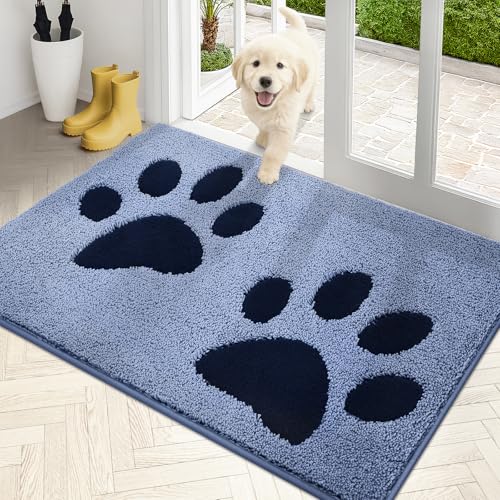 PURRUGS Dirt Trapping Door mat 32" x 47", Non-Skid/Slip Machine Washable Microfiber Entryway Rug, Dog Door Mat, Super Absorbent Welcome Mat for Muddy Wet Shoes and Paws, Light Blue - color: Light Blue, size: 32" X 47"