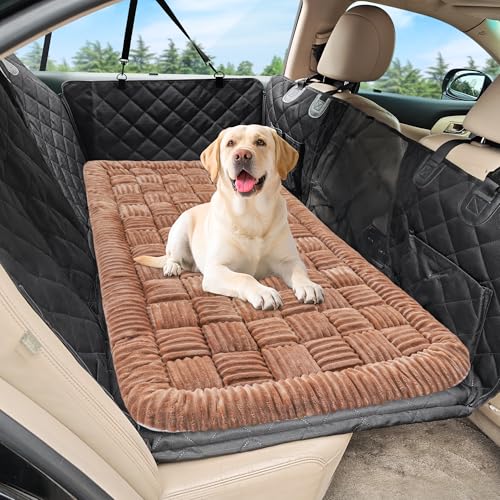 Dog Car Bed Mat, Non-Slip Backseat Extender Pet Blanket, Plaid Dog Bed for Trucks, Sedans & Large SUVs, Chew-Resistant Travel Pad for Dogs, Easy Clean & Scratch-Proof & Comfort（56"x28.7" Brown - color: Brown, size: For Truck//Large SUVs（56"x28.7")