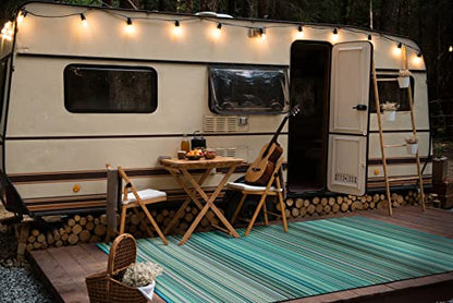 Rugshop Contemporary Stripe Reversible Crease-Free Waterproof Premium Recycled Plastic Outdoor Rugs for Patio,Backyard,RV,Deck,Picnic,Trailer,Beach,Camping Blue 3' x 5' - size: 3'4" x 5' (Rectangular)