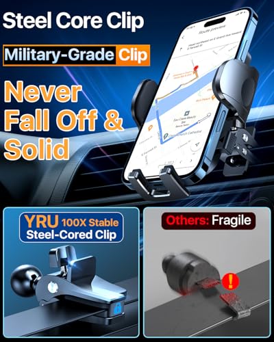 YRU [True Upgrade for Safety] Car Phone Holder Mount [Patent & Military-Grade] Dashboard Cell Phone Holder for Car Vent Windshield Phone Stand for iPhone 17 16 15 14 13 Pro Max Truck Samsung, Purple - color: Purple