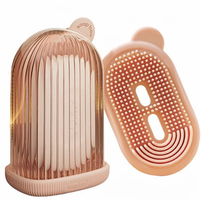 Travel Soap Case Container Leakproof Bar Soap Box with Lid Soap Holder with Draining Layer and Silicone Brush Portable Soap Dishes for Traveling Camping Gym Shower Outdoor (Pink) - color: Pink