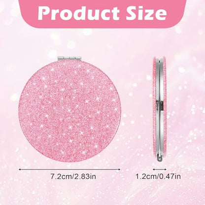 3 Pcs Purse Mirror Compact,Portable Sparkle Small Compact Mirror,Shiny Small Purse Mirror 2X1 Magnifying for Women Girls Bag,Wallet,Pocket
