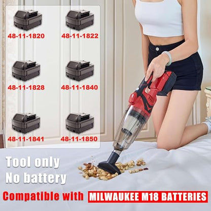 Cordless Vacuum Cleaner for Milwaukee Battery,Wireless Handheld Power Vacuum Cleaner for Home, Boat, Workshop, Car, Pet Hair, Furniture(Tool Only No Battery), Red