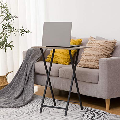 HOOBRO Folding TV Tray Tables, Set of 4 TV Trays with Storage Rack, Industrial Side Table for Eating at Couch, Foldable Snack Table for Small Space, Easy Assembly, Greige and Black BG50BZ01 - color: Greige + Black