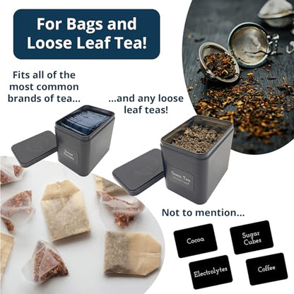AllSpice Tea Organizer Rack with 9 Tins & 160 Magnetic Labels – Perfect for Bagged & Loose Leaf Tea Organization - White - color: White