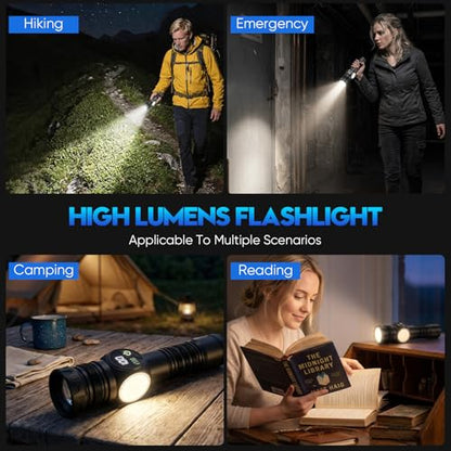 Rechargeable Flashlights High Lumens, LED Flashlight with Sidelight, 5 Modes & Zoom, USB-C Charging with LCD Display, Magnetic, Waterproof, Handheld Flashlights for Home Camping Emergency - color: Black-1 Pack