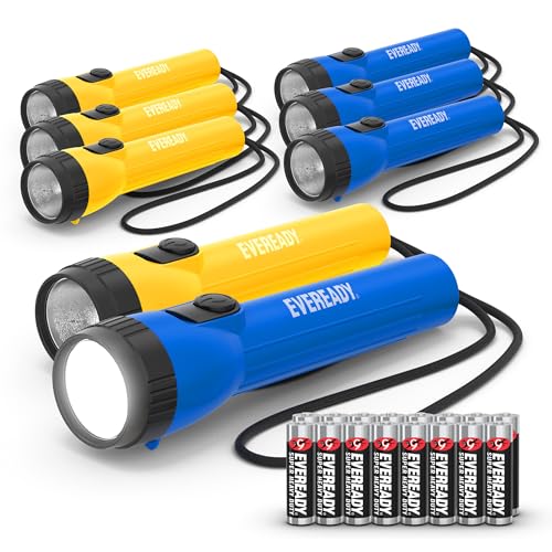 Eveready LED Flashlight (8-Pack) Bright Reliable Flashlights for General Purpose, Great for Camping, Car, Emergency Storm Power Outage Handheld Flashlight (Batteries Included) - color: Yellow / Blue, size: 8 Pack