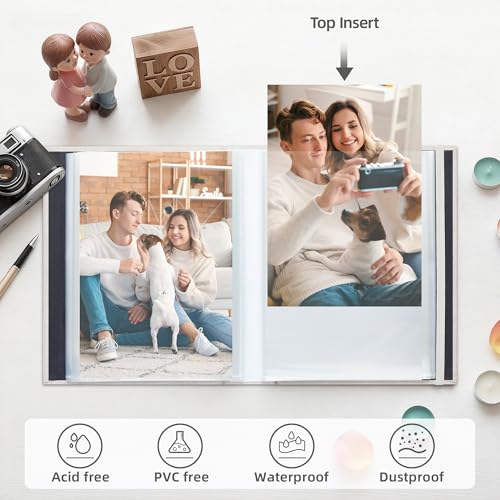 5x7 Photo Album, Slip In Fabric Cover Scrapbook with Front Window, Holds 104 Photos (52 Pockets), for Baby, Wedding, Travel, Beige - color: Beige, size: 52 Pockets