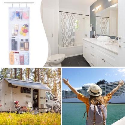Lifewit Cruise Essentials Shower Caddy Must-Have, 9 Pockets Hanging Bathroom Organizer with Quick-Dry Mesh, Portable Shower Bag to Storage Soap, Shampoo, for RVing, Travel, Camping, White, 2 Packs - size: 14" x 34"