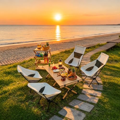 Wind Tour Portable Camping Chair Foldable Outdoor Chair for Hiking Camp Backpacking Lawn Beach Fishing Picnic with Carry Bag (Off White) - color: Off White
