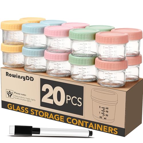 RowinsyDD 20 Pack Glass Baby Food Storage Containers, 4 oz Leakproof Baby Food Jars with Lids, Small Glass Food Containers for Infant Baby, Freezer & Microwave Safe, BPA Free - size: 20P