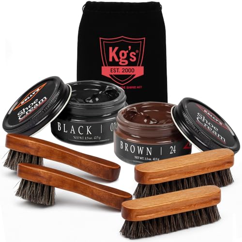 Kg's Premium Shoe Care Kit – Includes Cleaner, Suede Kit, Black & Brown Polish, Brushes, Applicators & Cloths for All Shoes - style: Deluxe Clean and Polish Kit