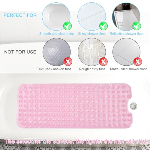 Sheepping Baby Bath Mat for Tub Non Slip Extra Long Cover Bathtub Mat for Toddler Kids 40 X 16 Inch - Eco Friendly Infant Bath Tub Mat with 200 Big Suction Cups,Machine Washable Shower Mat - color: Pink