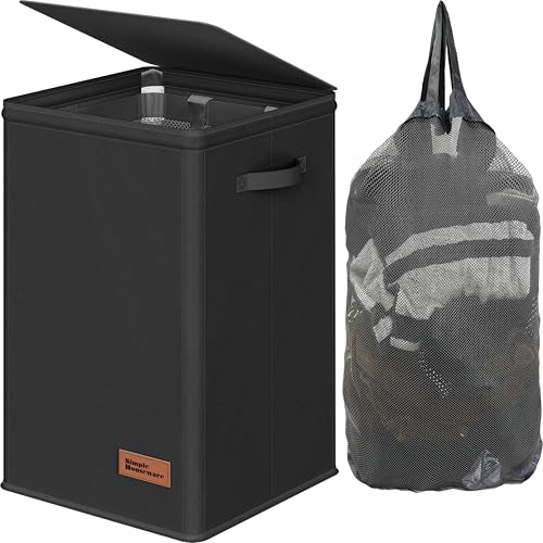 Simple Houseware Foldable Laundry Hamper Basket with Lid and Removable Bag, Black