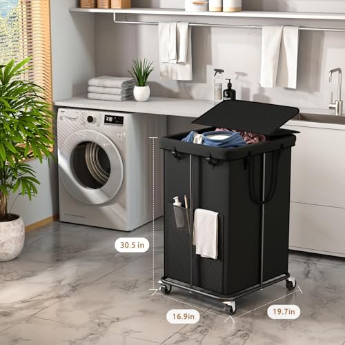 40 Gal Large Laundry Hamper with Lid, Rolling Laundry Basket with Wheels, Oxford Fabric Dirty Clothes Hampers with Removable Laundry Bag & Metal Frame for Bedroom, Laundry Room, Bathroom, Dorm(Black) - color: Black-2