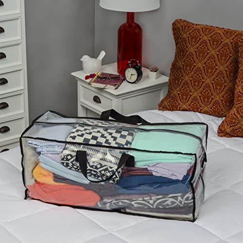 ZENPAC Clear Blanket Storage with Handles, Zippered Plastic Bags, Heavy Duty, Waterproof for Packing Clothes, Linens, Comforters, 27x12x13.75, 3 Pack