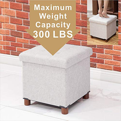 15 Inch Storage Ottoman with Wooden Legs - Cube Foot Rest Stool, Square Footstool, Comfortable Seat with Lid, Foldable Fabric Ottoman, Space-Saving White - color: Squ Light Grey