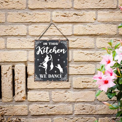 wall-pediments MP 480 In This Kitchen We Dance Witch & Cat Plaque, 6.7 x 10 Inches Witchy Kitchen Decor - color: Generic 9965