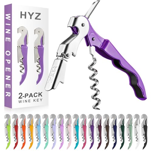 HYZ 2-Pack Wine Opener Waiter Corkscrew, Professional Wine Key for Servers, Bartender with Foil Cutter, Manual Wine Bottle Opener Double Hinged (Dark Purple) - color: Dark Purple
