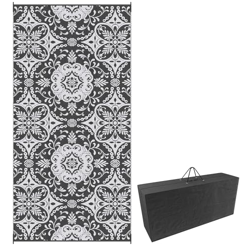 Outsunny Outdoor Rug for Patio, 9' x 18' Waterproof Large Mat, Reversible Plastic Straw Rug for Decor, Portable Outside RV Camping Area Carpet Mat for Backyard Porch Deck Picnic, Gray & White Floral - color: Gray and White Floral, size: 8'11" x 17'11" (Re