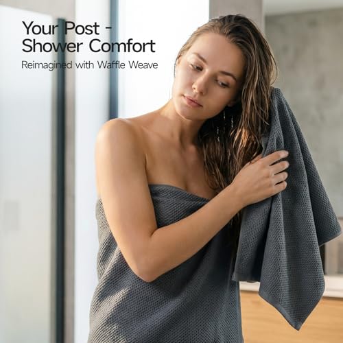 REDKISS 100% Cotton Waffle Weave Bath Towels 4 Piece - 27.5x55 Inches| Lightweight, Quick Dry & Highly Absorbent,Perfect for Spa, Gym, Travel, Guest Bathroom-Dark Gray - color: Dark Gray