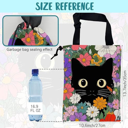 Car Garbage Bag A Black Cat Hiding Behind Flowers Drawstring Car Trash Bag Hanging for Back Seat with Adjustable Buckle Canvas Vehicle Trash Can Easy-to-Install - color: A Black Cat Hiding Behind Flowers